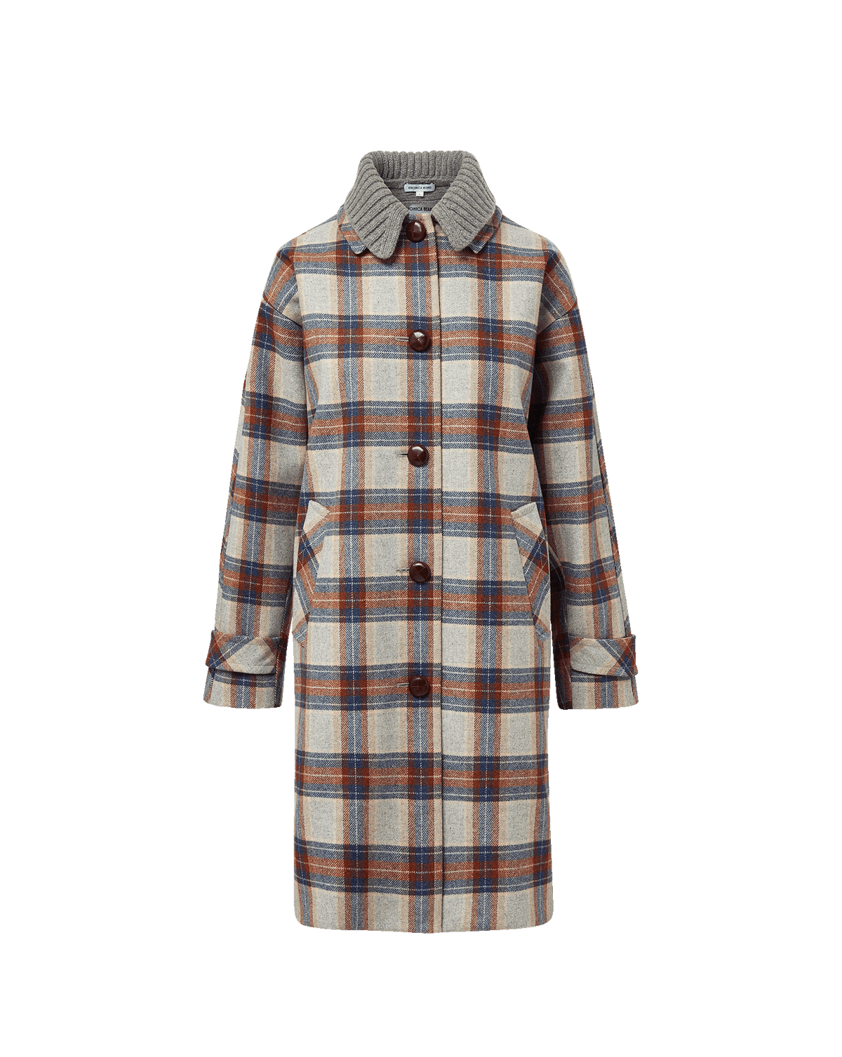 Laurent Removable-Collar Dickey Coat in Heather Grey & Red Plaid Multi - Veronica Beard Exclusive