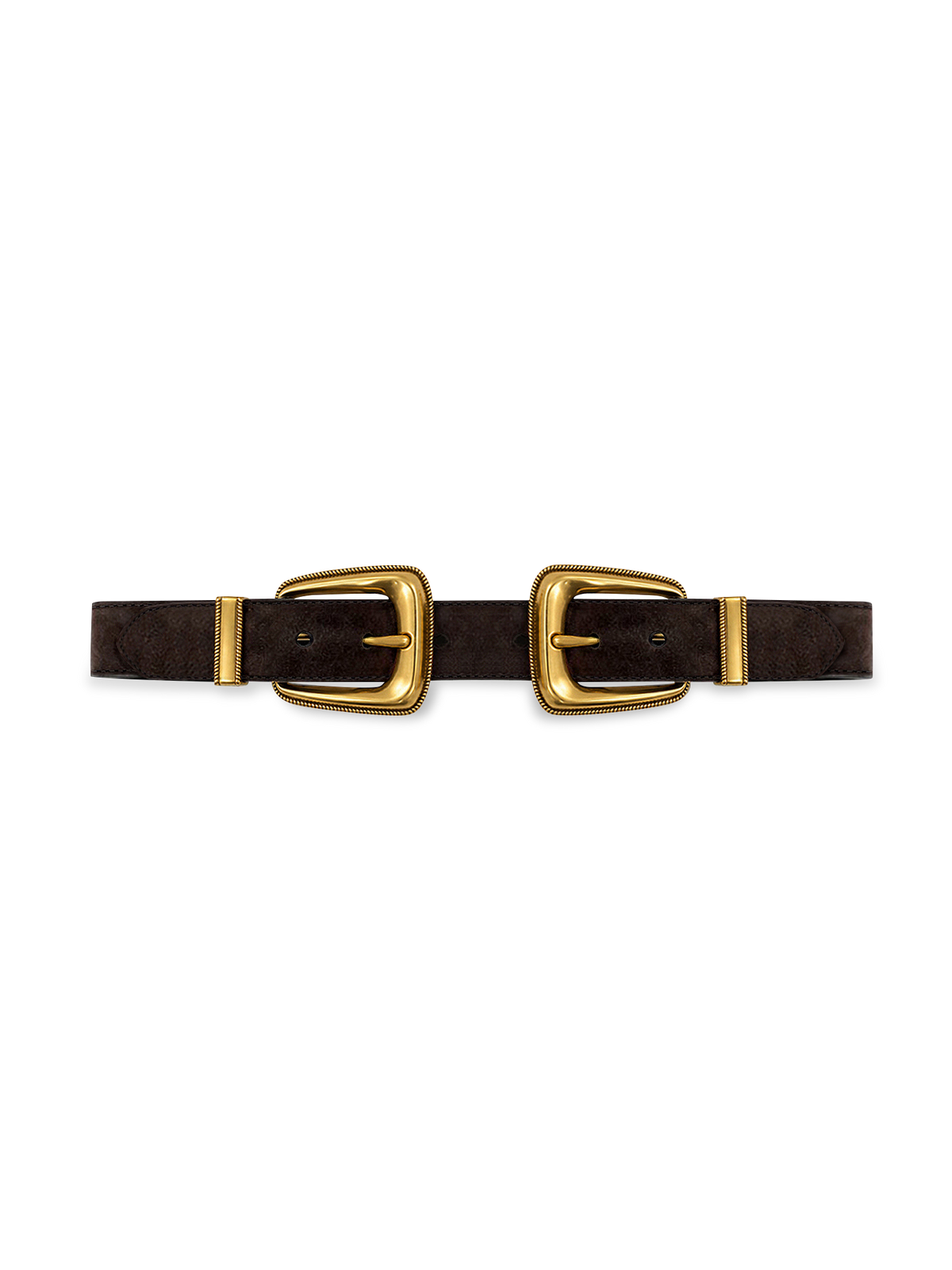Double-Buckle Arch Waist Belt in Dark Brown Suede - Veronica Beard Deals