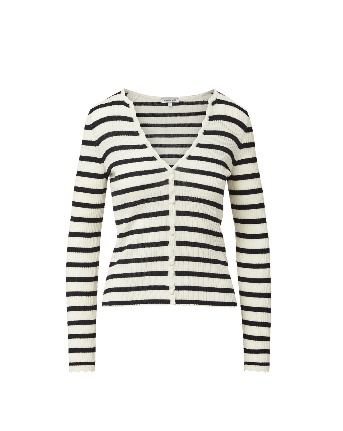 Anwin Merino Wool Cardigan in Dove White & Navy Stripes - Veronica Beard Everyday