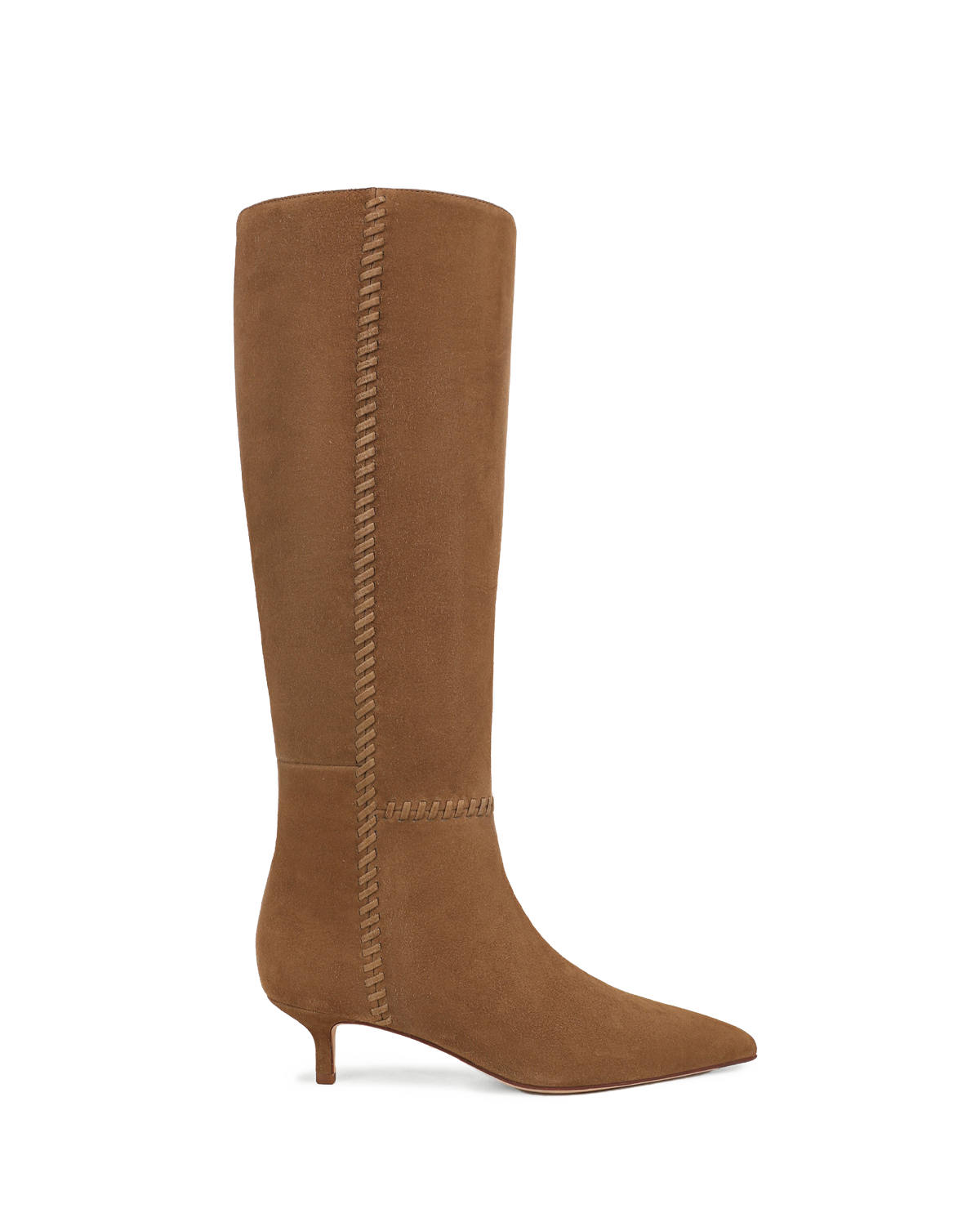 Lisa Whipstitch Kitten-Heel Boot in Brown Suede - Veronica Beard Top Pick