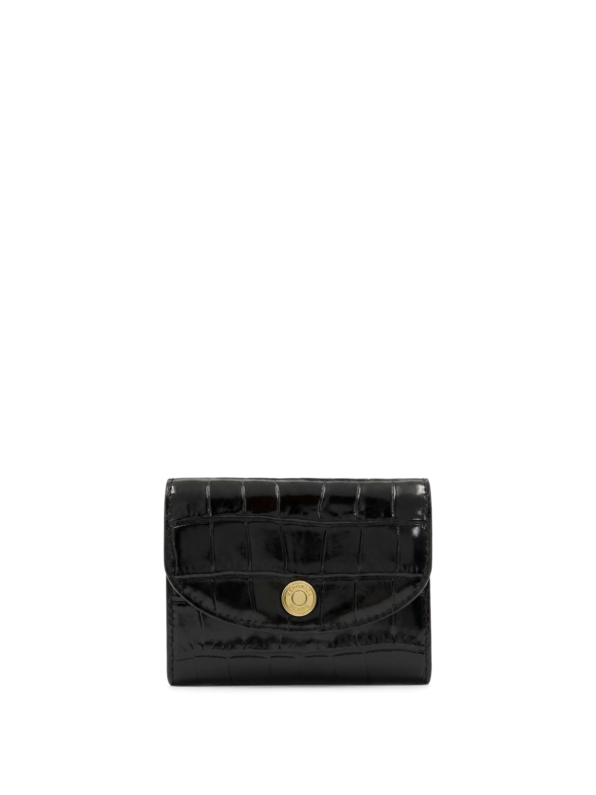 Croc-Embossed Flap Card Holder in Black - Veronica Beard Premium