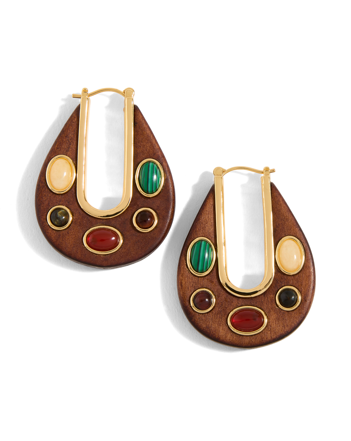 Wood Embellished Drop Hoop in Brown Multi - Veronica Beard Classic