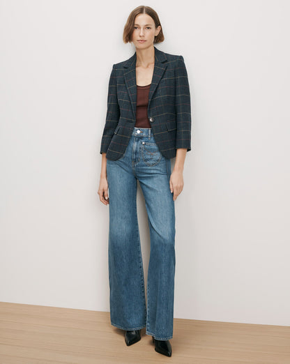 Schoolboy Plaid Dickey Jacket in Teal Multi - Veronica Beard Value