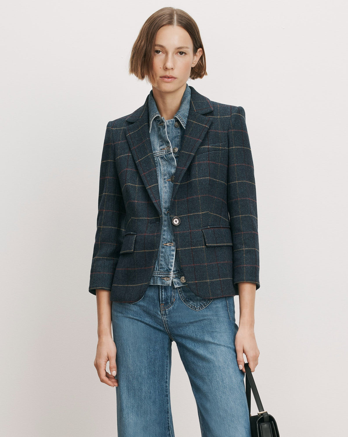Schoolboy Plaid Dickey Jacket in Teal Multi - Veronica Beard Value