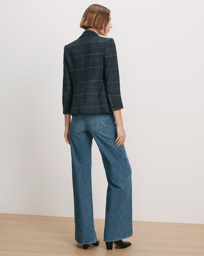 Schoolboy Plaid Dickey Jacket in Teal Multi - Veronica Beard Value