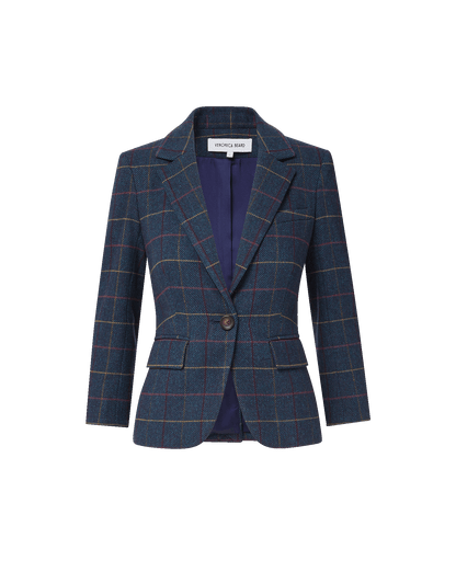 Schoolboy Plaid Dickey Jacket in Teal Multi - Veronica Beard Value