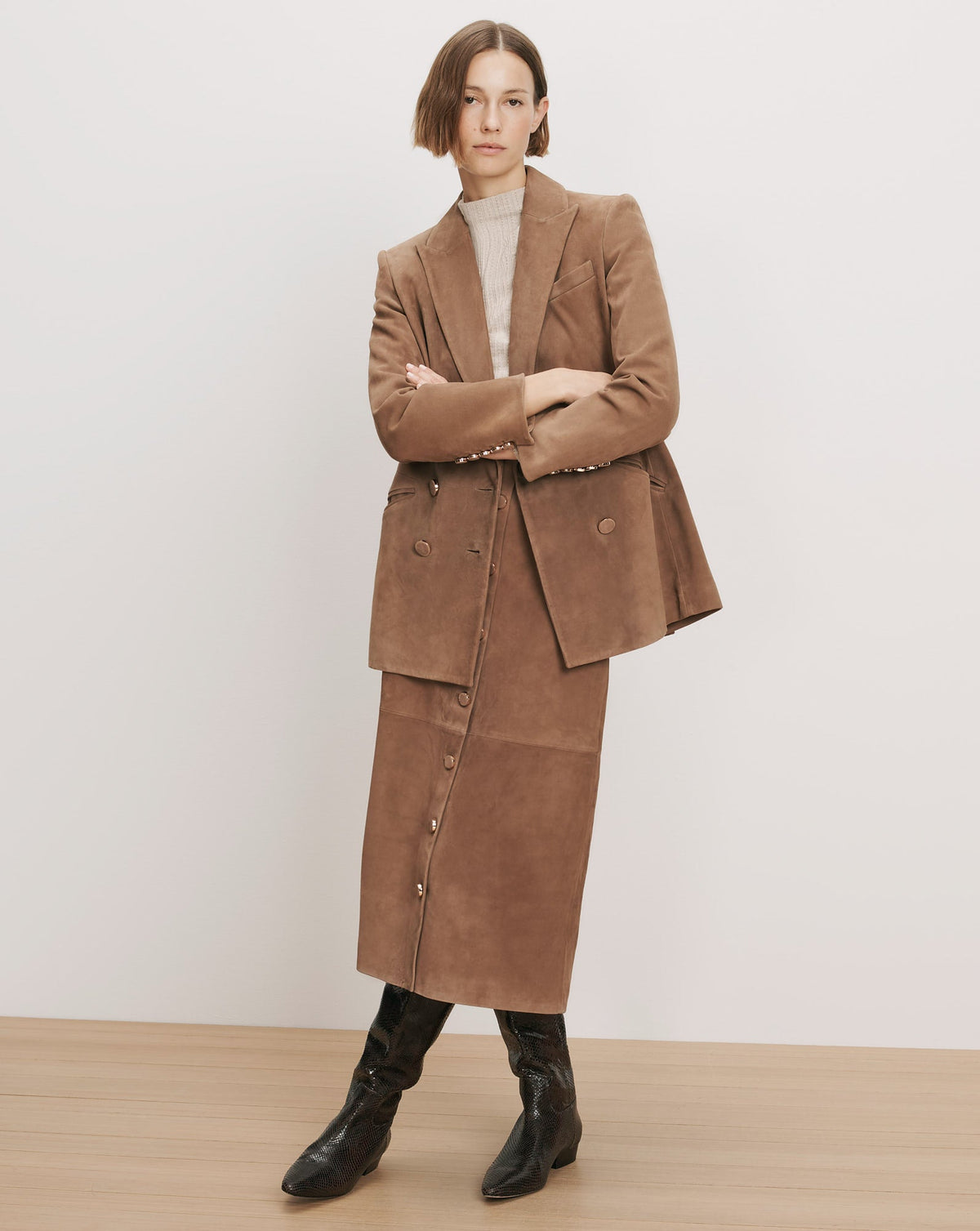 Oria Suede Dickey Jacket in Light Brown - Veronica Beard Great Value