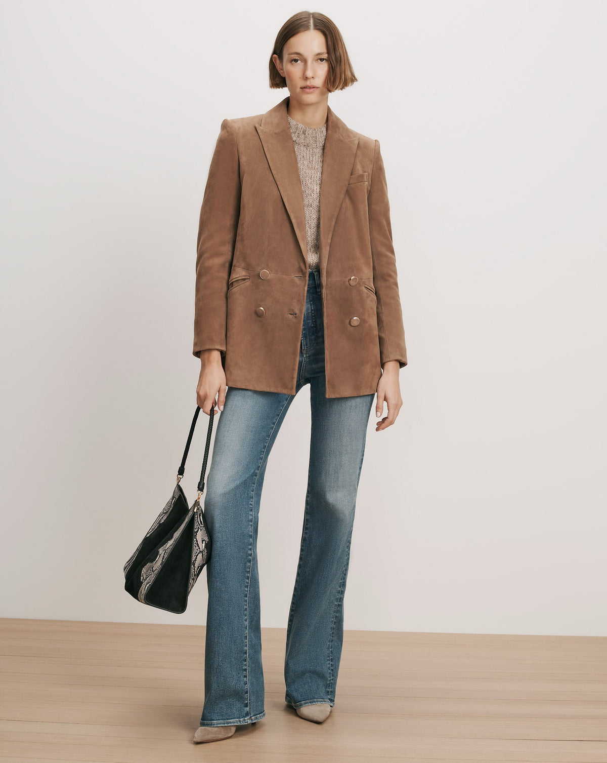 Oria Suede Dickey Jacket in Light Brown - Veronica Beard Great Value