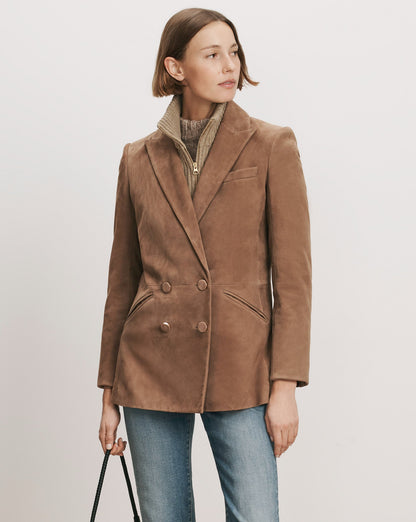 Oria Suede Dickey Jacket in Light Brown - Veronica Beard Great Value