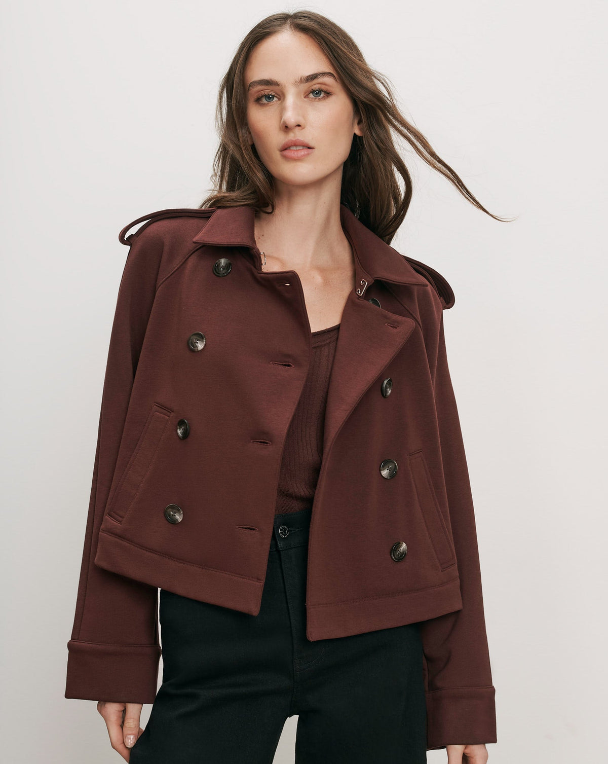 Conneley Cropped Trench Coat in Burgundy - Veronica Beard Smart Buy