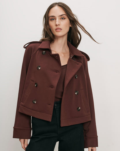 Conneley Cropped Trench Coat in Burgundy - Veronica Beard Smart Buy