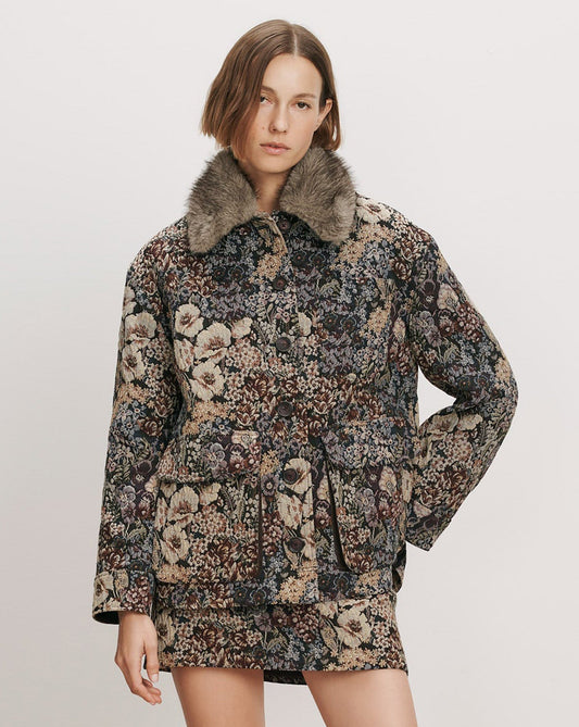 Blake Brocade Coat in Floral Tapestry Print Dark Eggplant Multi - Veronica Beard Trusted