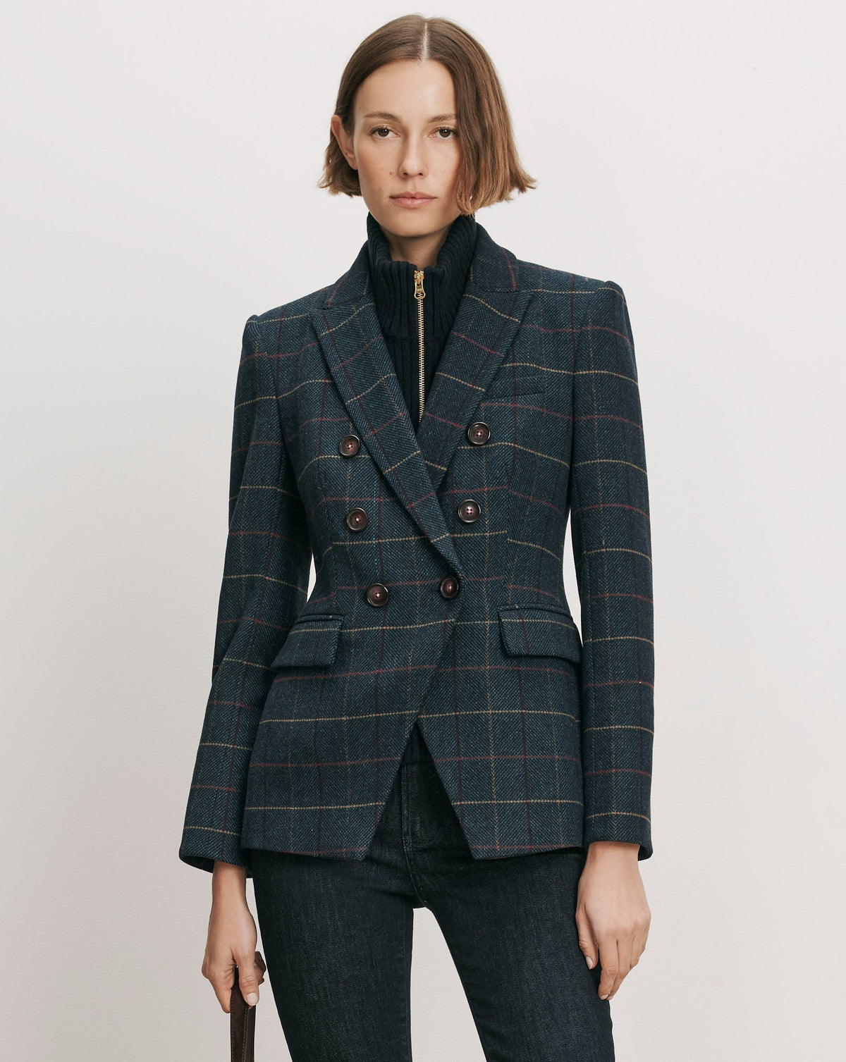Miller Plaid Dickey Jacket in Navy - Veronica Beard Hot Sale