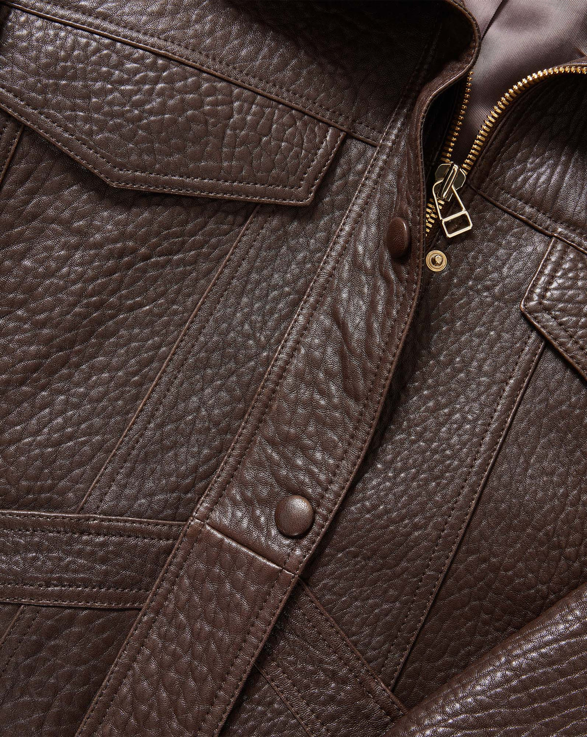 Silversmith Leather Funnel Neck Jacket in Dark Brown - Veronica Beard Popular