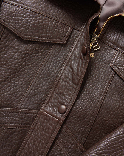 Silversmith Leather Funnel Neck Jacket in Dark Brown - Veronica Beard Popular