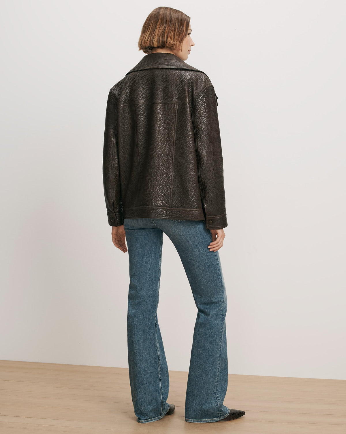 Silversmith Leather Funnel Neck Jacket in Dark Brown - Veronica Beard Popular