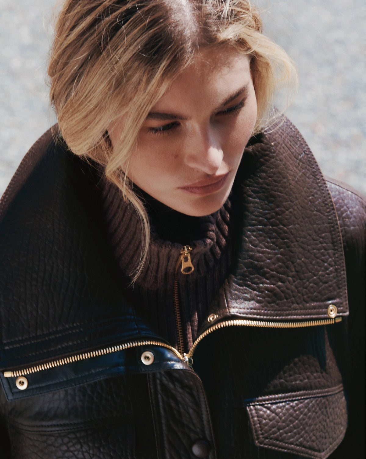 Silversmith Leather Funnel Neck Jacket in Dark Brown - Veronica Beard Popular