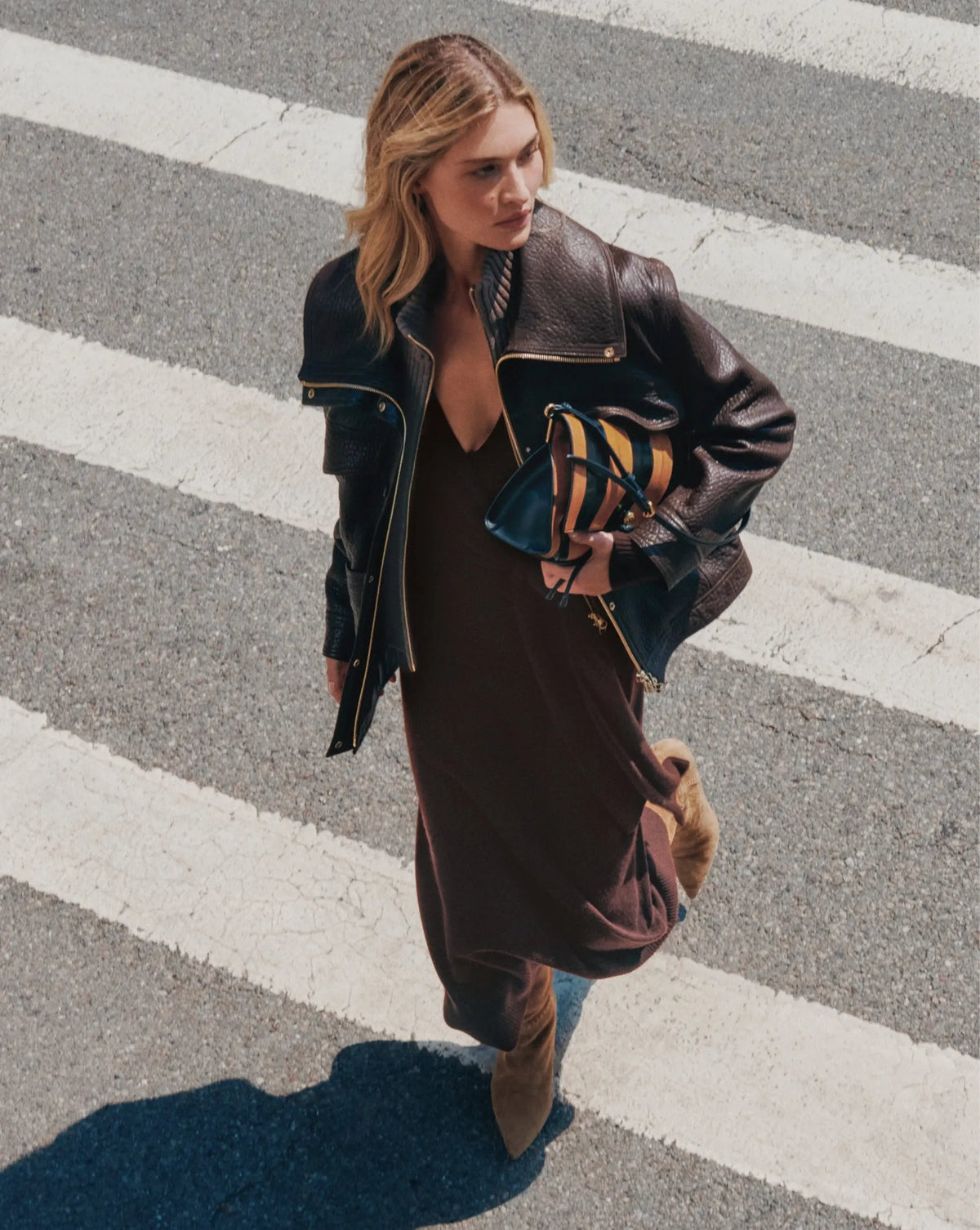 Silversmith Leather Funnel Neck Jacket in Dark Brown - Veronica Beard Popular