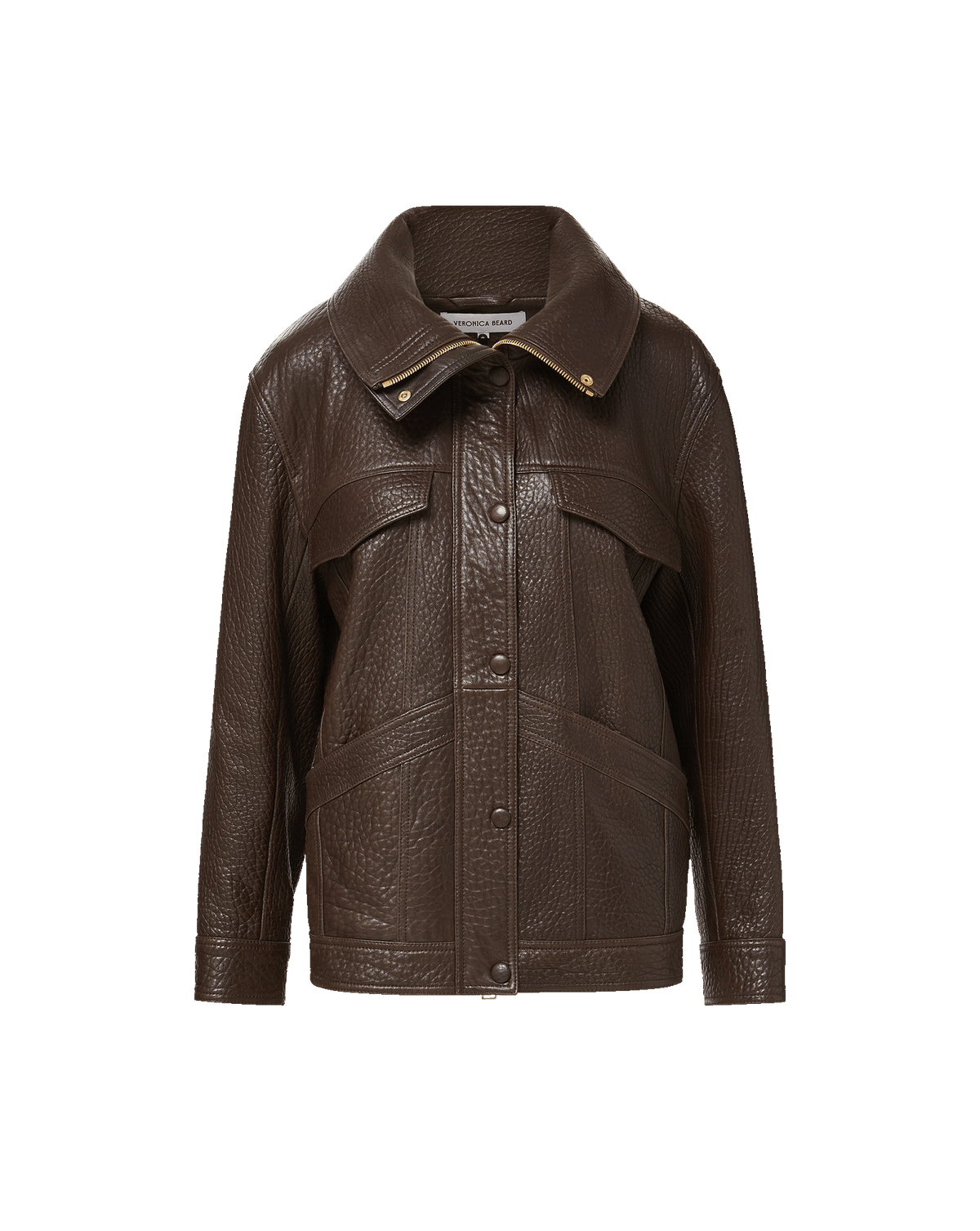 Silversmith Leather Funnel Neck Jacket in Dark Brown - Veronica Beard Popular