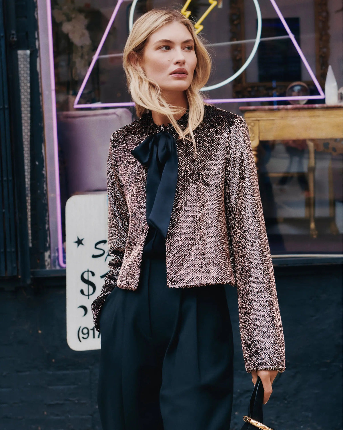 Bancroff Sequin Jacket in Copper/Black - Veronica Beard Classic