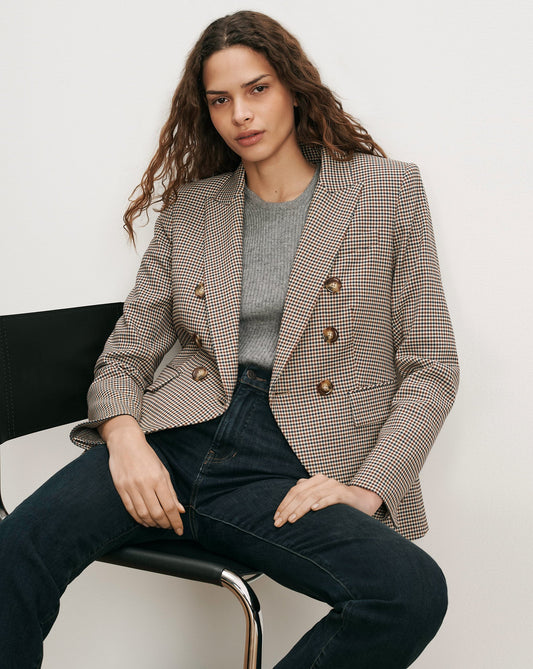 Miller Houndstooth Dickey Jacket in Rust Brown & Navy Multi - Veronica Beard Deals