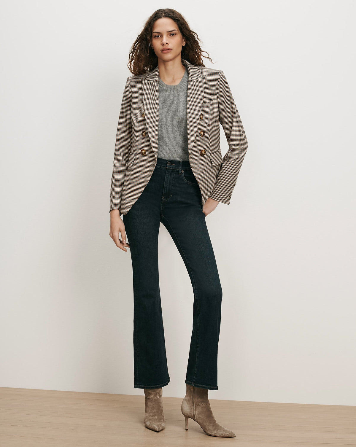 Miller Houndstooth Dickey Jacket in Rust Brown & Navy Multi - Veronica Beard Deals