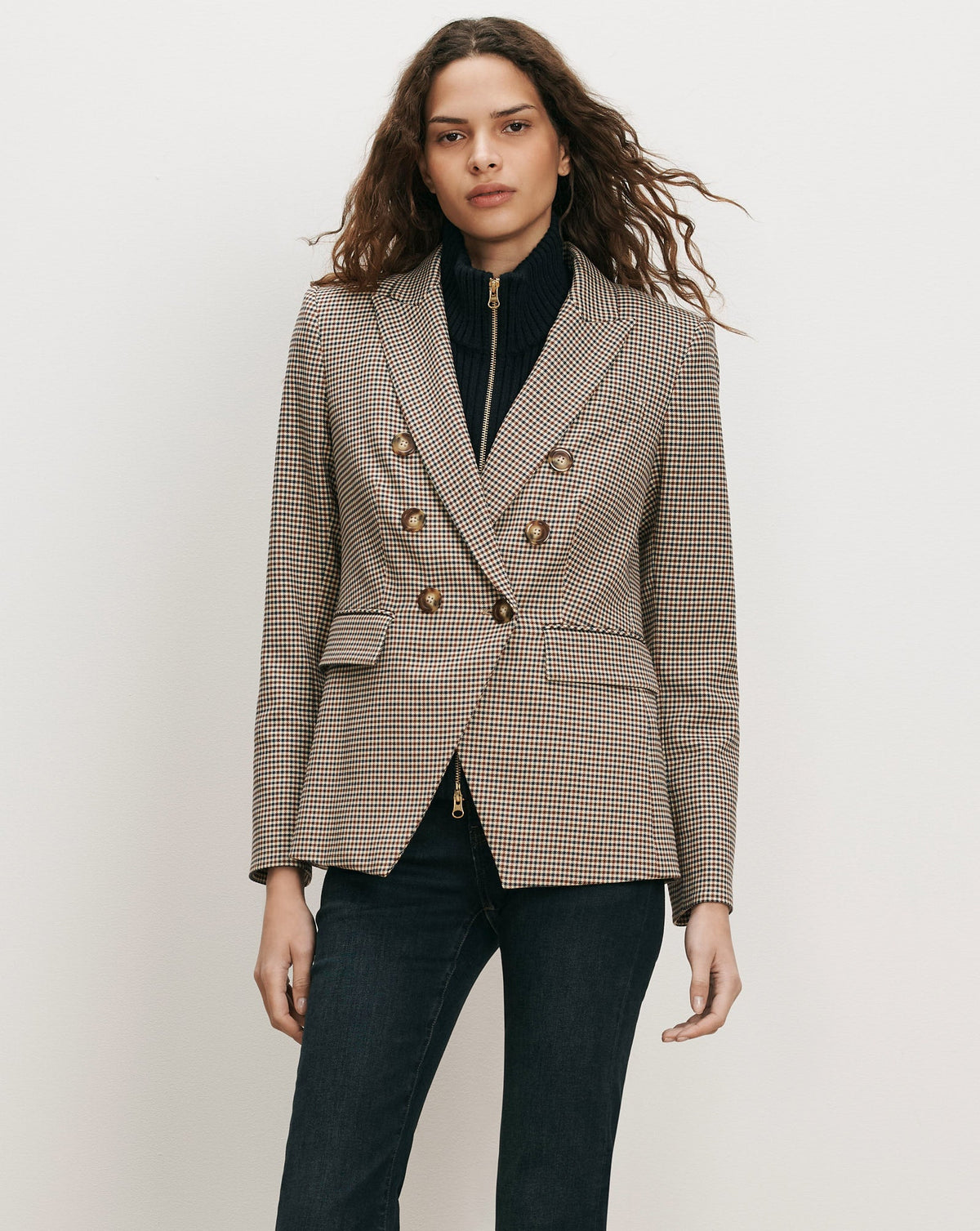 Miller Houndstooth Dickey Jacket in Rust Brown & Navy Multi - Veronica Beard Deals