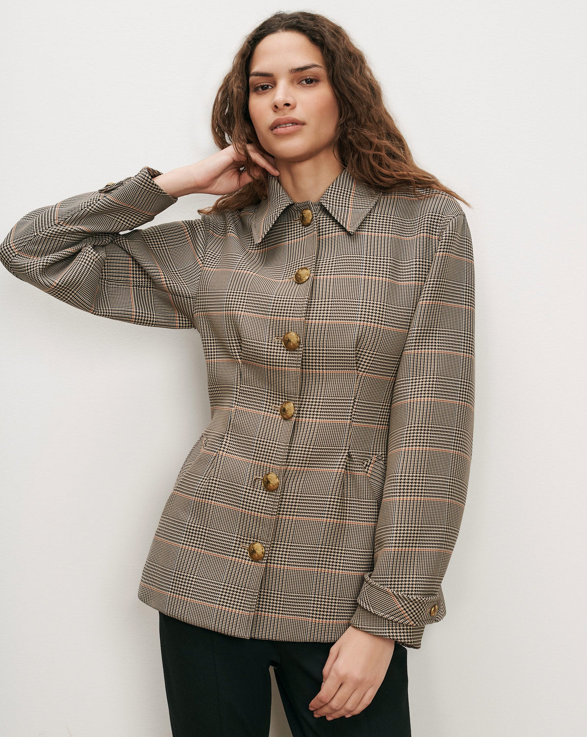 Severine Tailored Jacket in Khaki Plaid Multi - Veronica Beard Premium