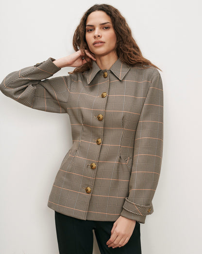 Severine Tailored Jacket in Khaki Plaid Multi - Veronica Beard Premium