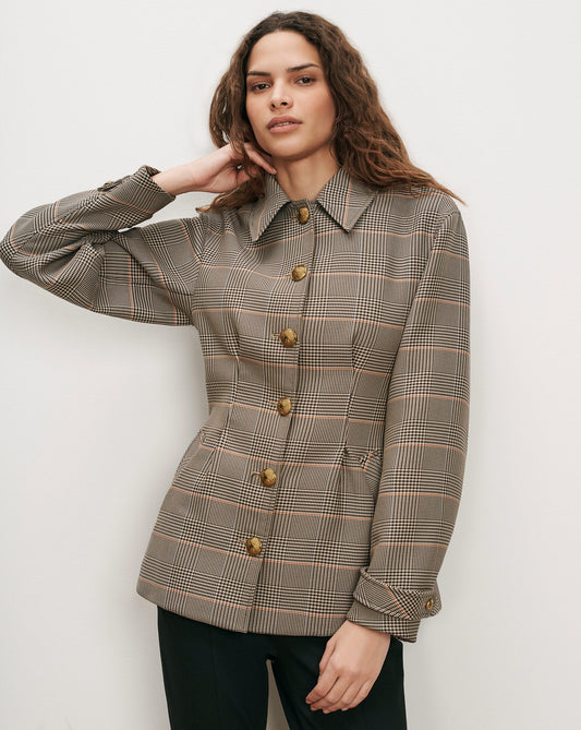 Severine Tailored Jacket in Khaki Plaid Multi - Veronica Beard Premium