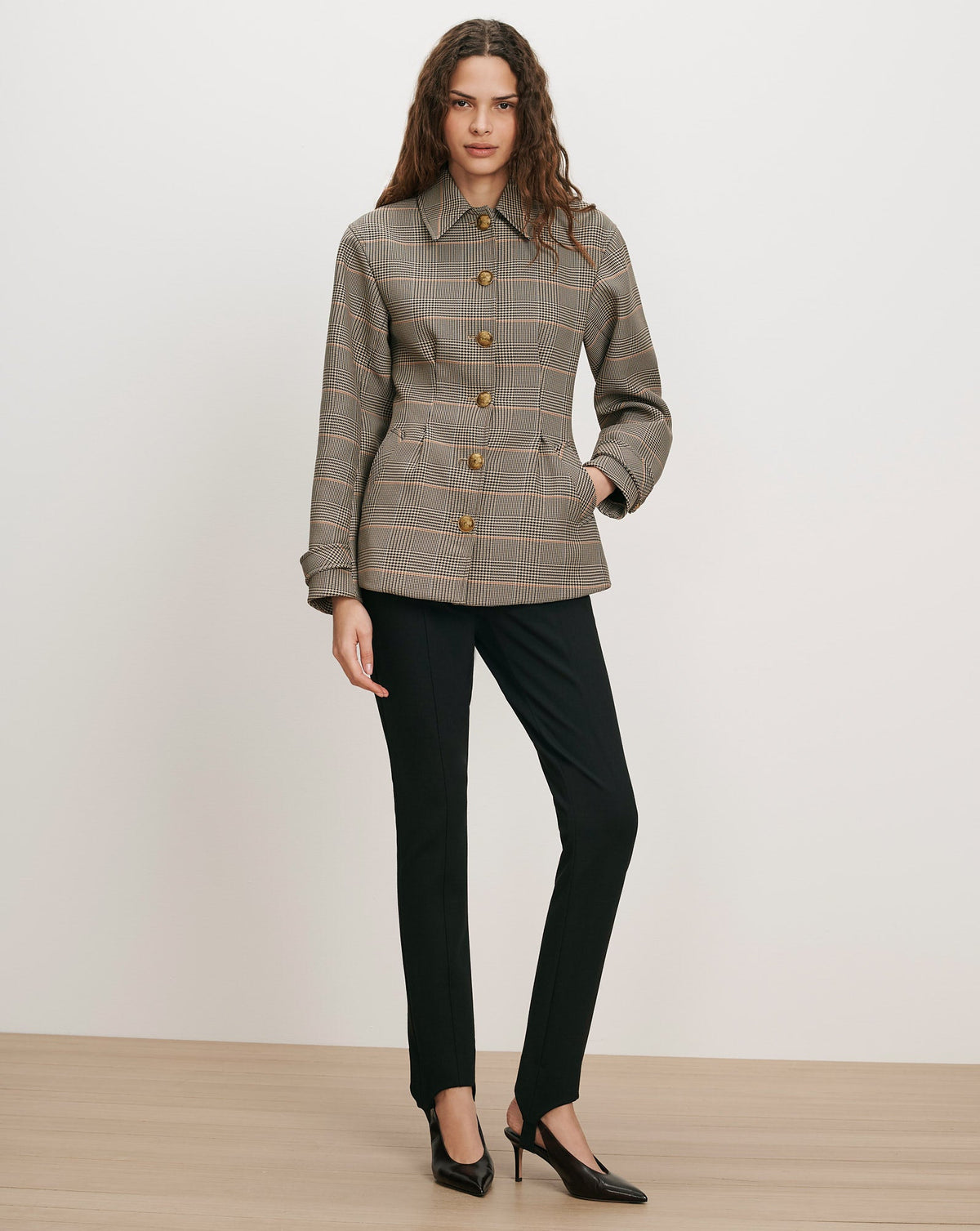 Severine Tailored Jacket in Khaki Plaid Multi - Veronica Beard Premium