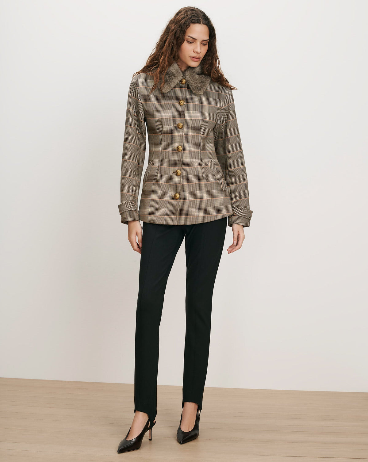 Severine Tailored Jacket in Khaki Plaid Multi - Veronica Beard Premium