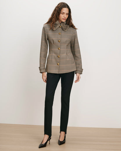Severine Tailored Jacket in Khaki Plaid Multi - Veronica Beard Premium