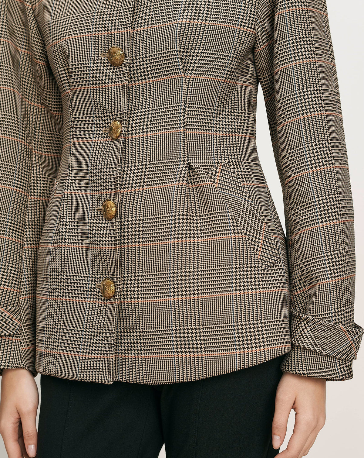 Severine Tailored Jacket in Khaki Plaid Multi - Veronica Beard Premium