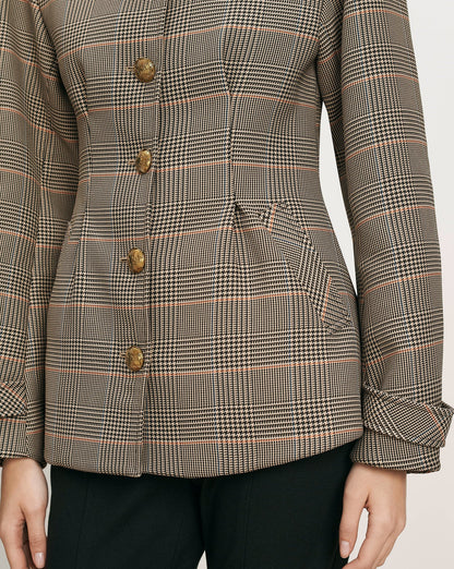 Severine Tailored Jacket in Khaki Plaid Multi - Veronica Beard Premium