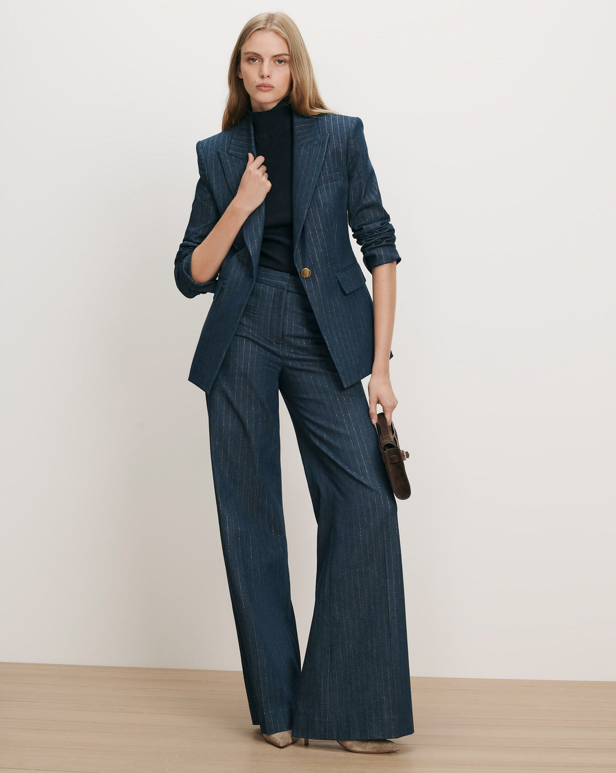 Naira Denim Dickey Jacket in Medium Indigo/Copper Pinstripe - Veronica Beard Hot Sale