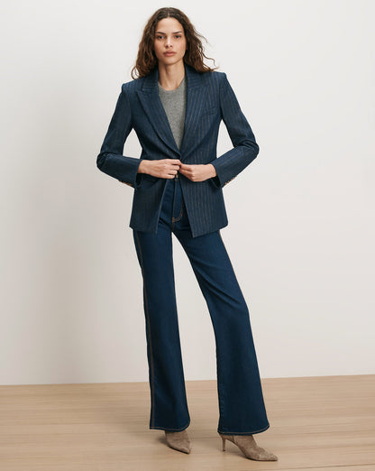 Naira Denim Dickey Jacket in Medium Indigo/Copper Pinstripe - Veronica Beard Hot Sale