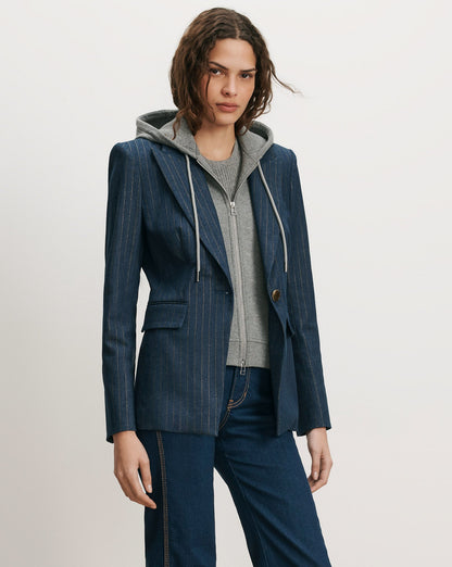 Naira Denim Dickey Jacket in Medium Indigo/Copper Pinstripe - Veronica Beard Hot Sale