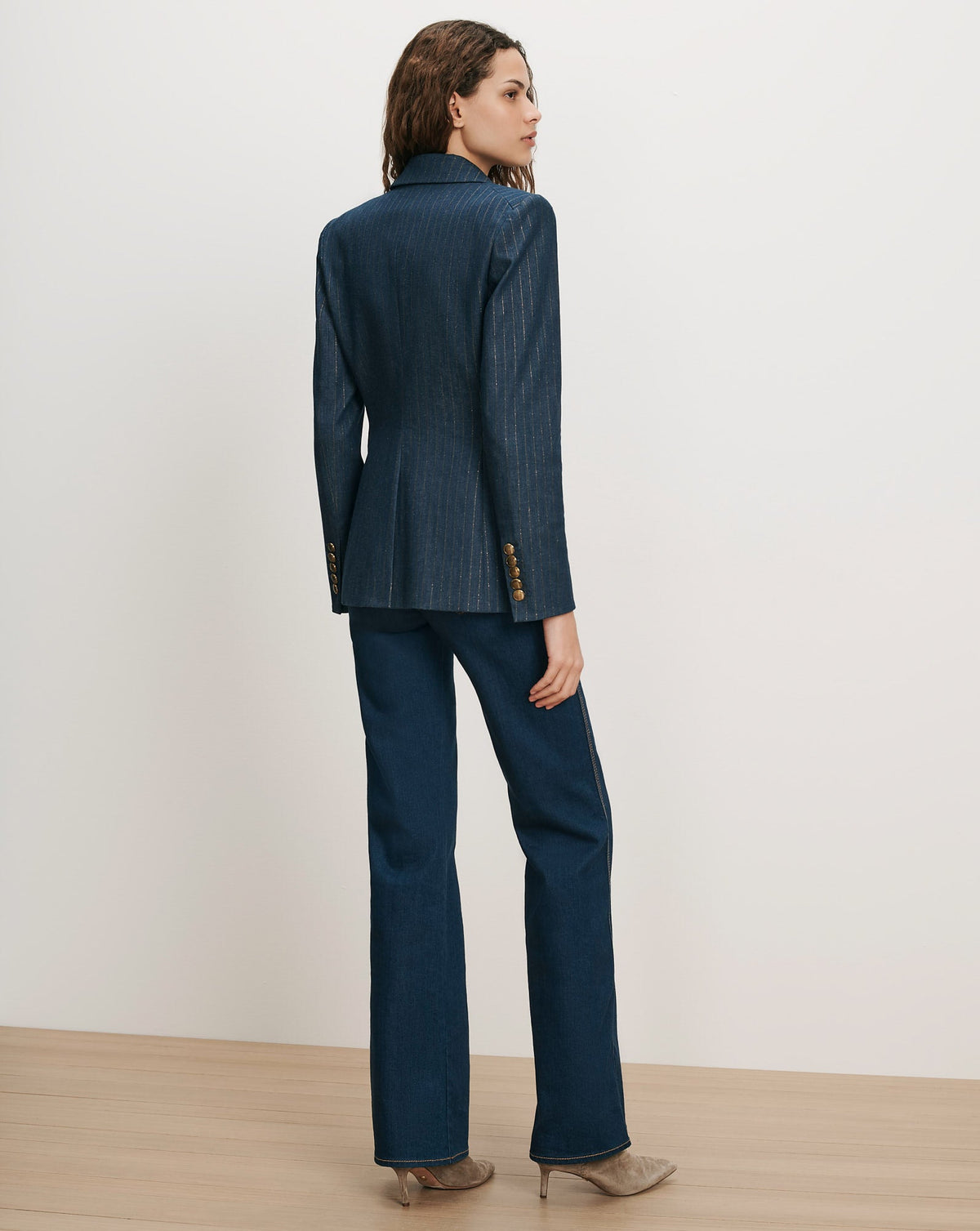 Naira Denim Dickey Jacket in Medium Indigo/Copper Pinstripe - Veronica Beard Hot Sale