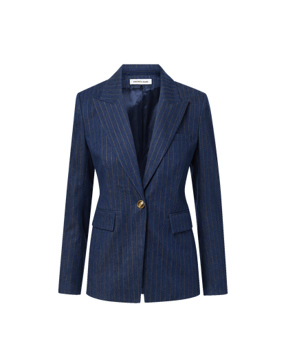 Naira Denim Dickey Jacket in Medium Indigo/Copper Pinstripe - Veronica Beard Hot Sale