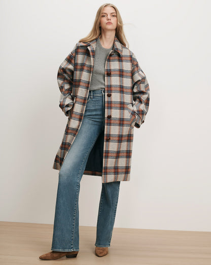 Laurent Removable-Collar Dickey Coat in Heather Grey & Red Plaid Multi - Veronica Beard Exclusive