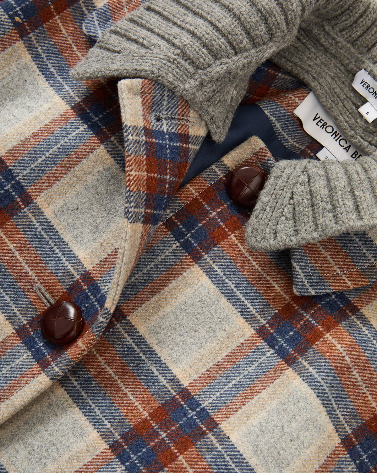 Laurent Removable-Collar Dickey Coat in Heather Grey & Red Plaid Multi - Veronica Beard Exclusive
