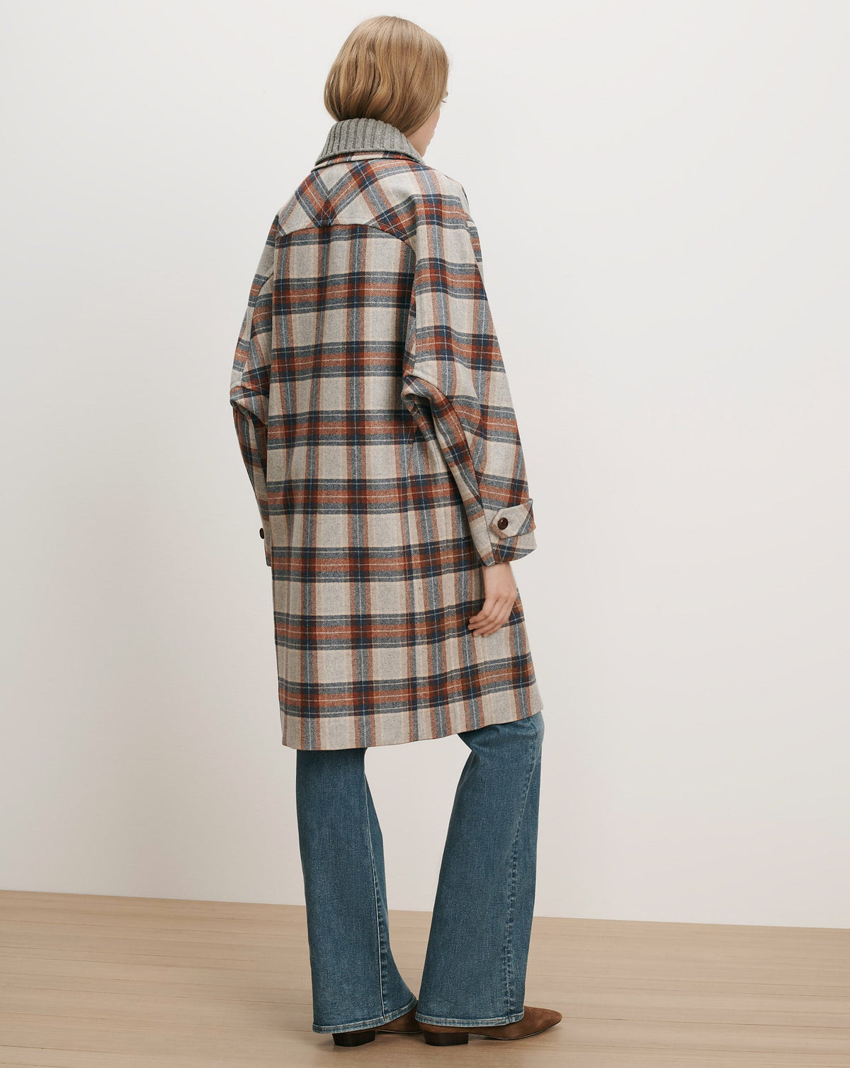 Laurent Removable-Collar Dickey Coat in Heather Grey & Red Plaid Multi - Veronica Beard Exclusive