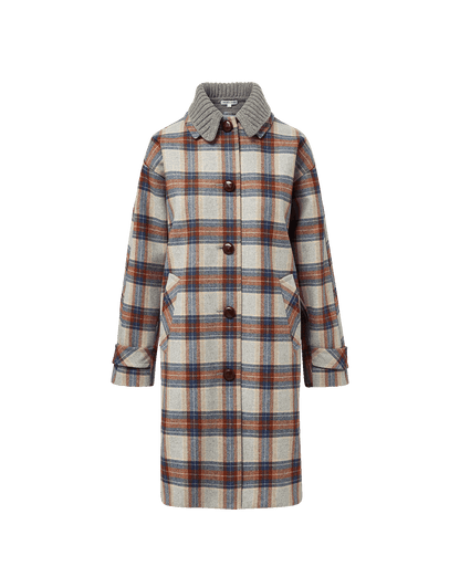 Laurent Removable-Collar Dickey Coat in Heather Grey & Red Plaid Multi - Veronica Beard Exclusive