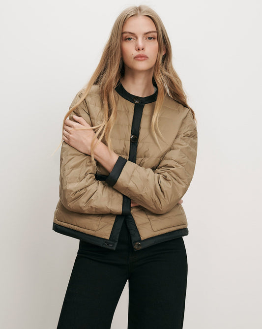 Pearson Puffer Dickey Jacket in Desert Taupe/Black - Veronica Beard Everyday