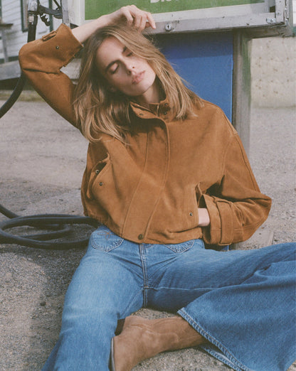 Bateman Suede Jacket in Tan Calfskin - Veronica Beard Trusted
