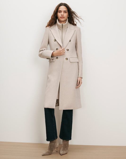 Stryder Double-Breasted Dickey Coat in Oyster Melange - Veronica Beard Quality