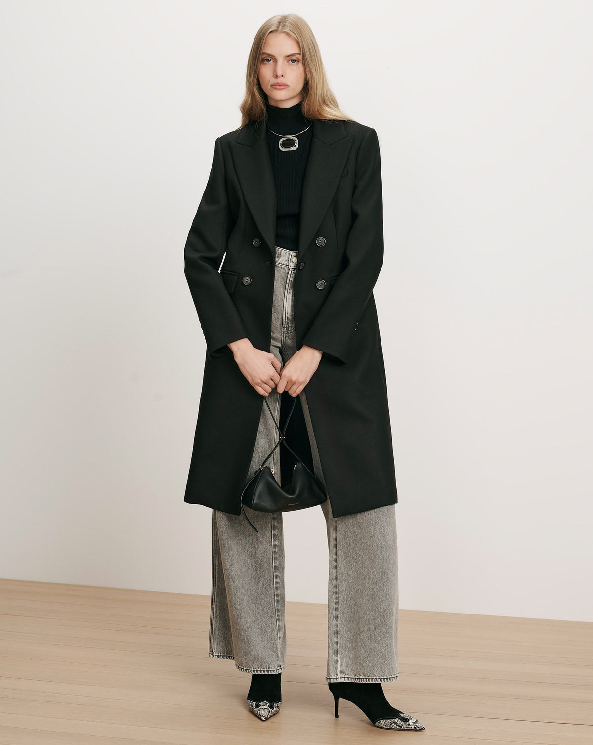Stryder Double-Breasted Dickey Coat in Black - Veronica Beard Recommended