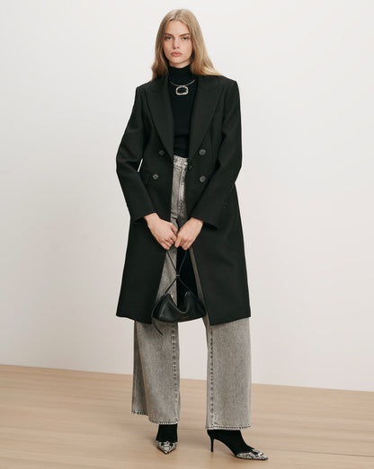 Stryder Double-Breasted Dickey Coat in Black - Veronica Beard Recommended