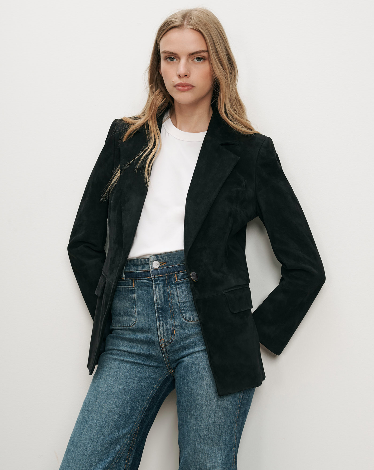 Healy Lambskin Suede Dickey Jacket in Black - Veronica Beard Best Price